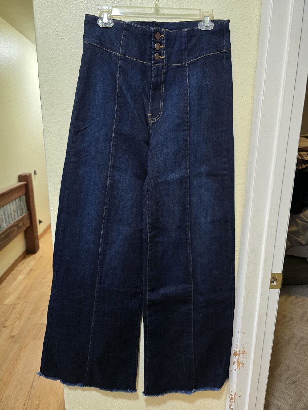 O2 Denim Dark Blue High-Waist Wide Leg Jeans